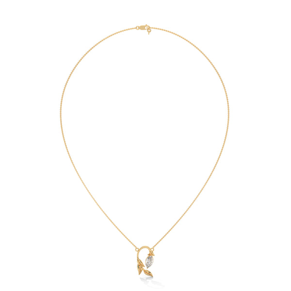 marquise cut Lab Grown Diamond Leaf Gold Pendant Chain