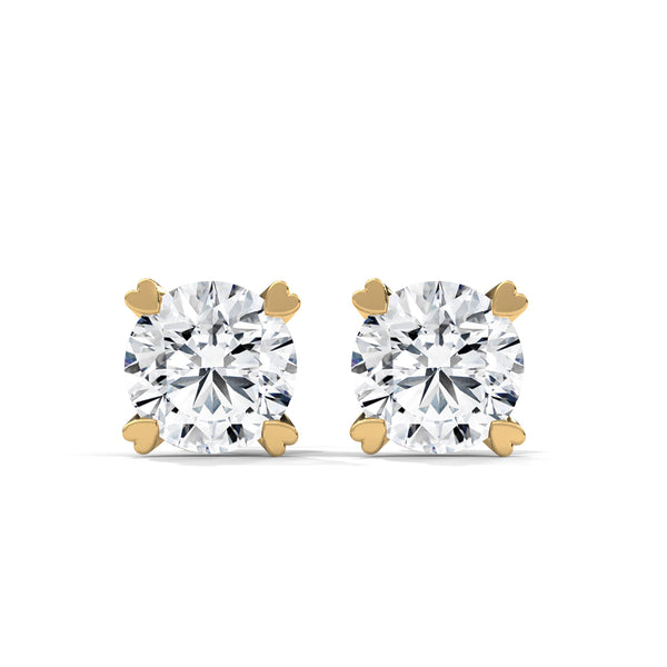 Round Prong Elegance Lab Grown Diamond Gold Stud Earrings