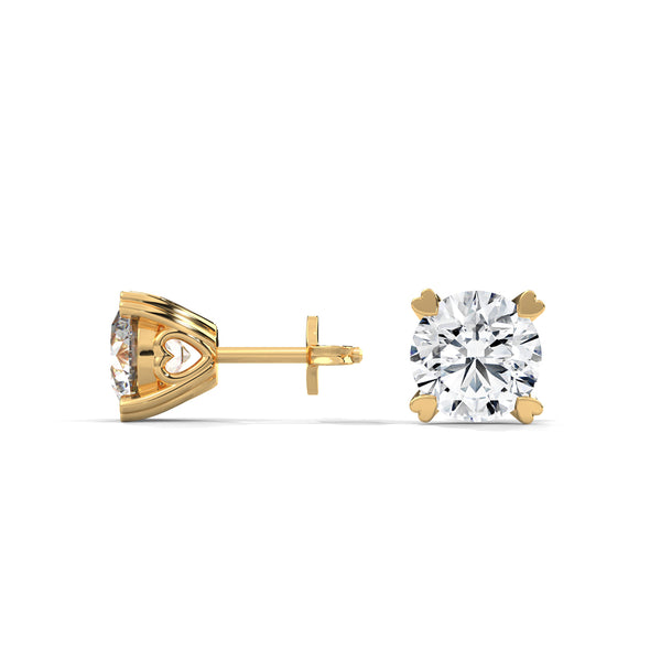 Round Prong Elegance Lab Grown Diamond Gold Stud Earrings