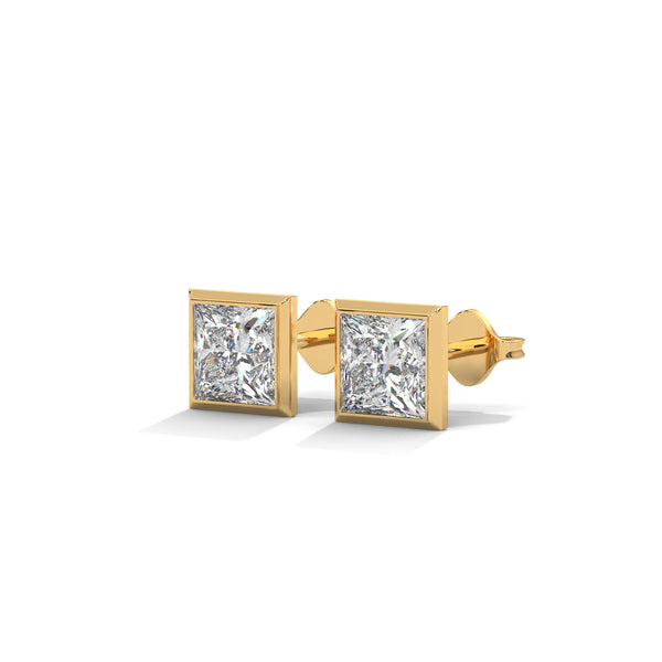 Princess Perfection Lab Grown Diamond Gold Bezel Stud Earrings