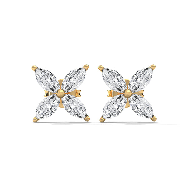 Floral Radiance Marquise Lab Grown Diamond Gold Stud Earrings