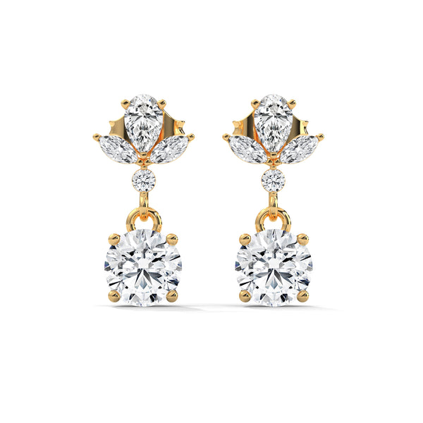Petal Drop Elegance Lab Grown Diamond Gold Dangle Earrings
