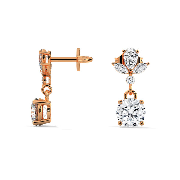 Petal Drop Elegance Lab Grown Diamond Gold Dangle Earrings
