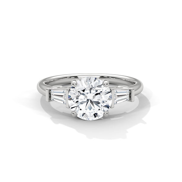 Round Center with Baguette Side Lab Grown Diamond Gold Ring