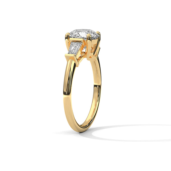 Round Center with Baguette Side Lab Grown Diamond Gold Ring