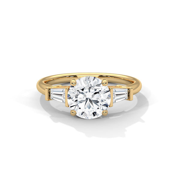 Round Center with Baguette Side Lab Grown Diamond Gold Ring