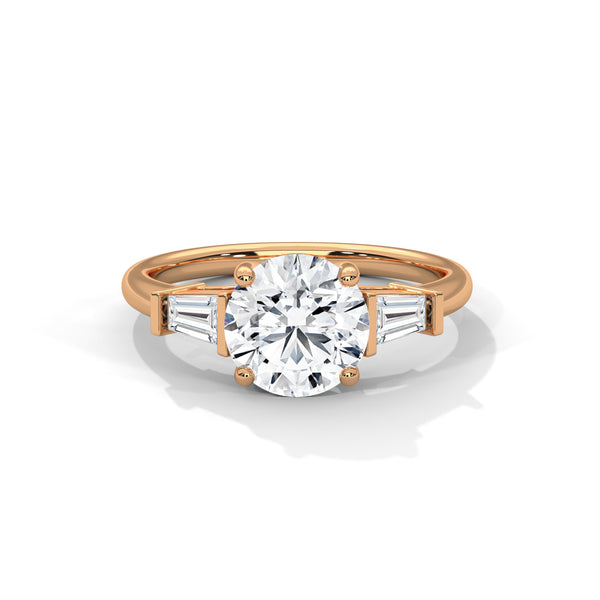 Round Center with Baguette Side Lab Grown Diamond Gold Ring