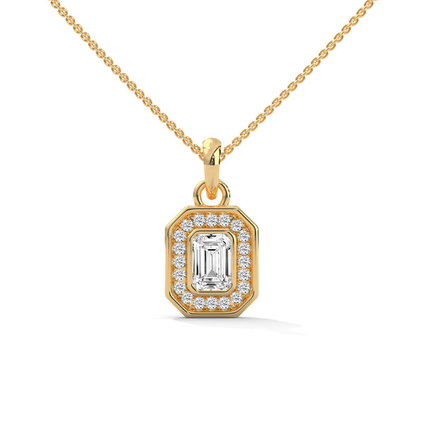Lab Grown Emerald-Cut Diamond Gold Pendant Chain