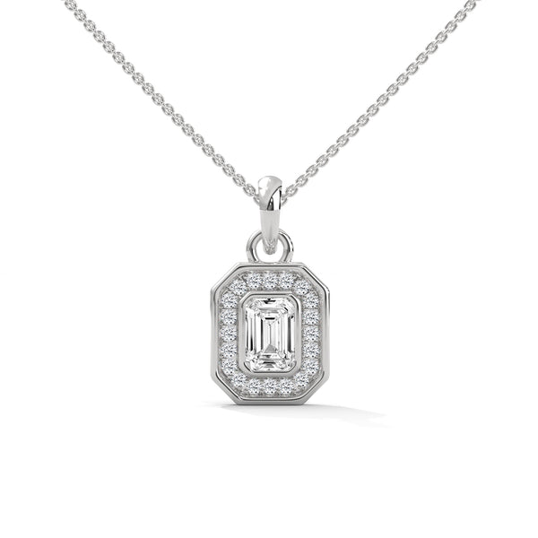 Lab Grown Emerald-Cut Diamond Gold Pendant Chain