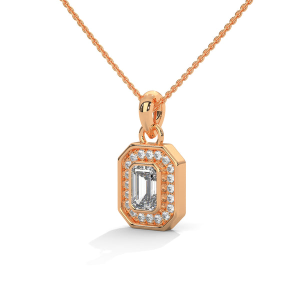 Lab Grown Emerald-Cut Diamond Gold Pendant Chain