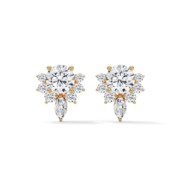 Blooming flower Lab Grown Diamond Floral Gold Earrings