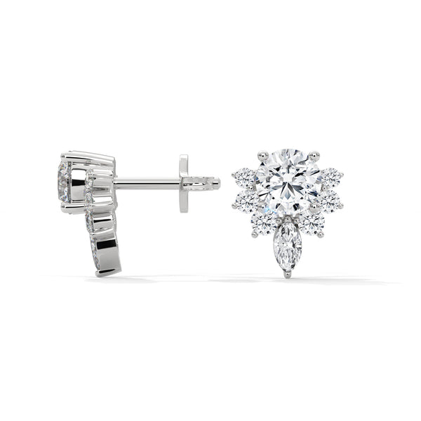 Blooming flower Lab Grown Diamond Floral Gold Earrings