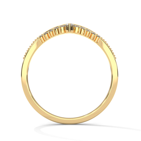V-shaped gold band with row of round-cut lab grown diamonds