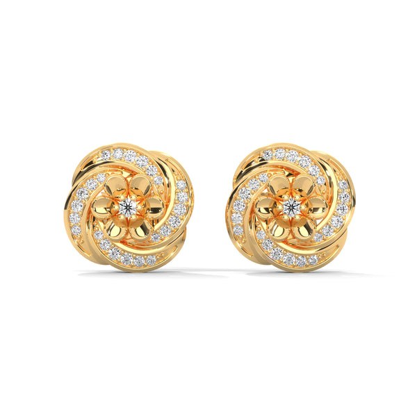Delicate floral design meets sparkling elegance in these captivating gold diamond studs.