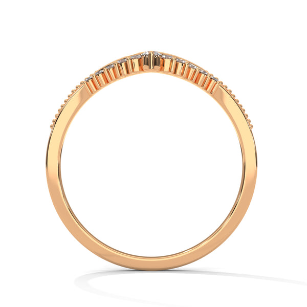 V-shaped gold band with row of round-cut lab grown diamonds