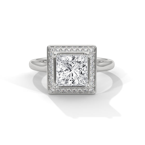 Princess Cut Halo Lab Grown Diamond Gold Ring