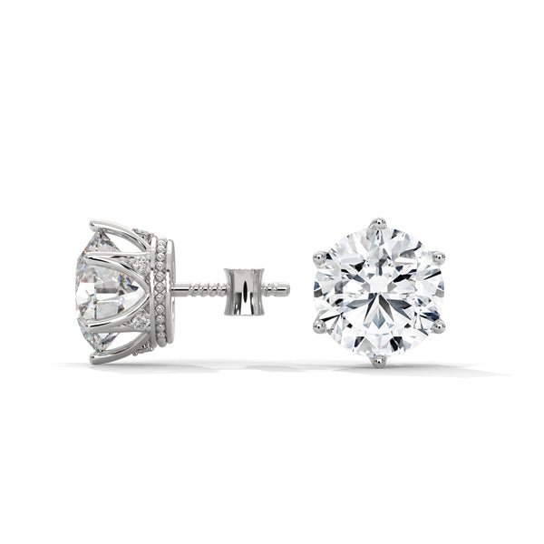 Crown Radiance: Lab Grown Diamond Halo Gold Stud Earrings