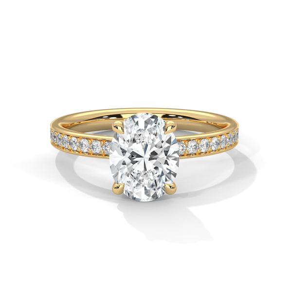 Modern Oval Cut Pave Lab Grown Diamond Gold Ring