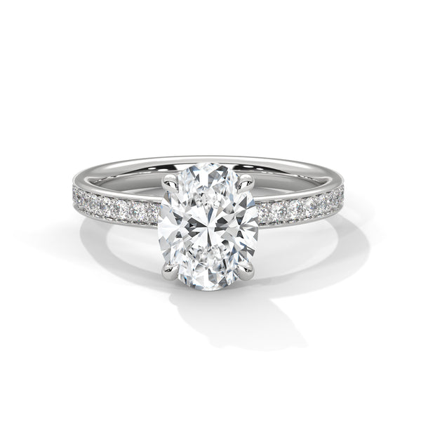 Modern Oval Cut Pave Lab Grown Diamond Gold Ring