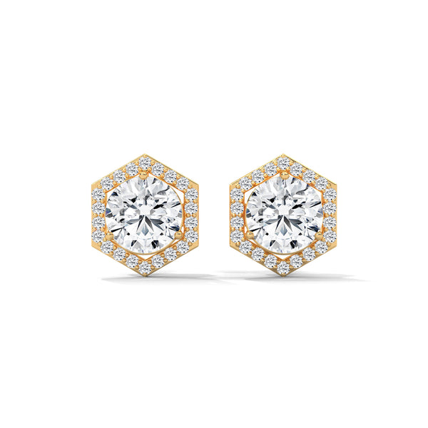 Hexa Halo Lab Grown Diamond Gold Earrings