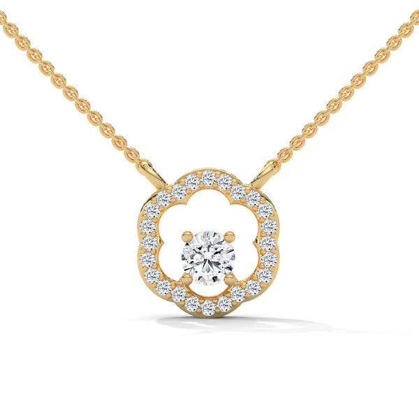 Round cut Lab Grown Diamond Floral Gold Pendant Chain