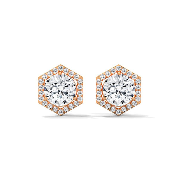 Hexa Halo Lab Grown Diamond Gold Earrings