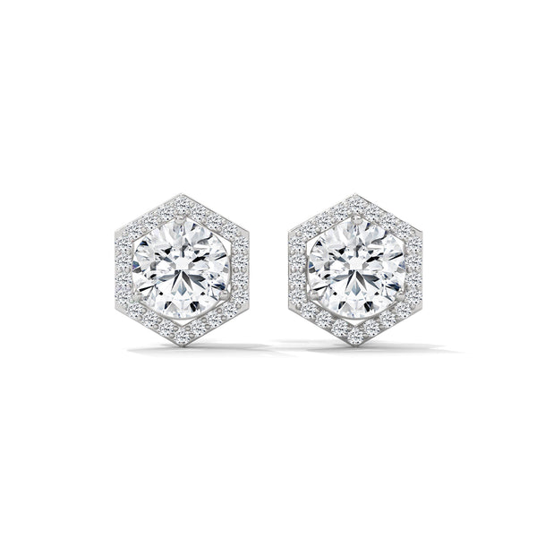 Hexa Halo Lab Grown Diamond Gold Earrings