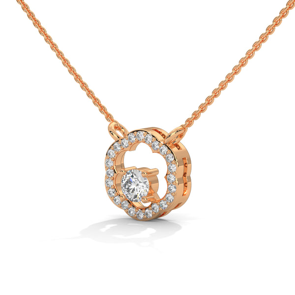 Round cut Lab Grown Diamond Floral Gold Pendant Chain