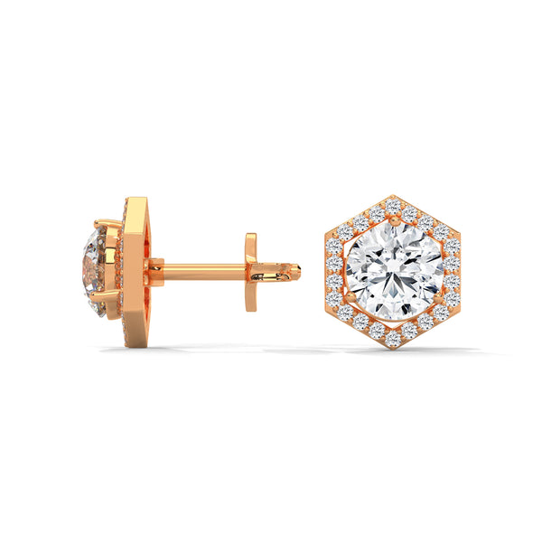 Hexa Halo Lab Grown Diamond Gold Earrings