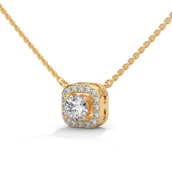 Timeless Halo Lab Grown Diamond Cushion Gold Pendant Chain
