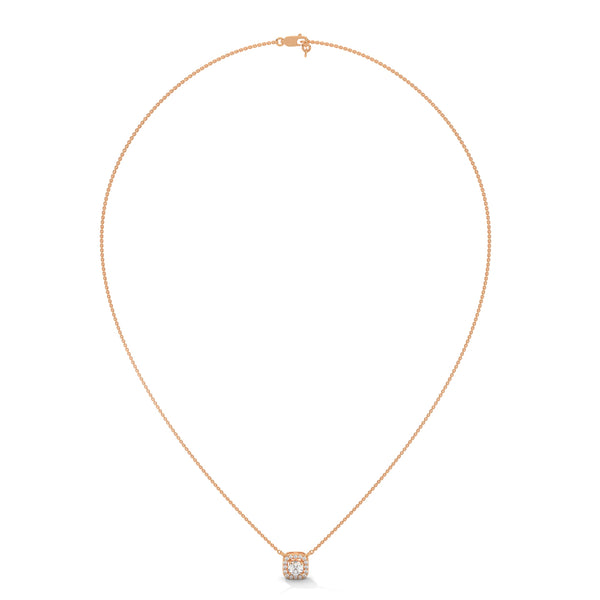 Timeless Halo Lab Grown Diamond Cushion Gold Pendant Chain