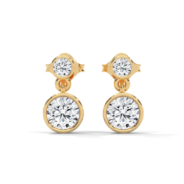 Bezel Set Lab Grown Diamond Gold Drop Earrings