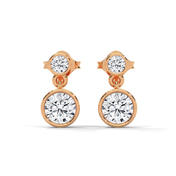 Bezel Set Lab Grown Diamond Gold Drop Earrings