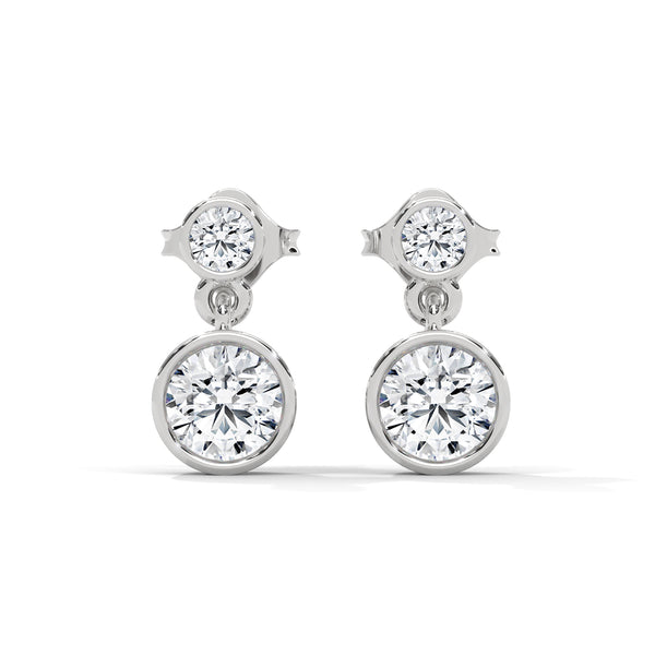Bezel Set Lab Grown Diamond Gold Drop Earrings