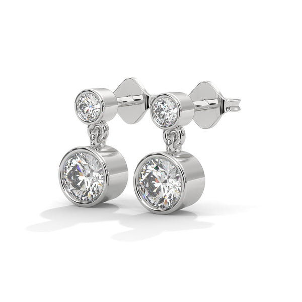 Bezel Set Lab Grown Diamond Gold Drop Earrings