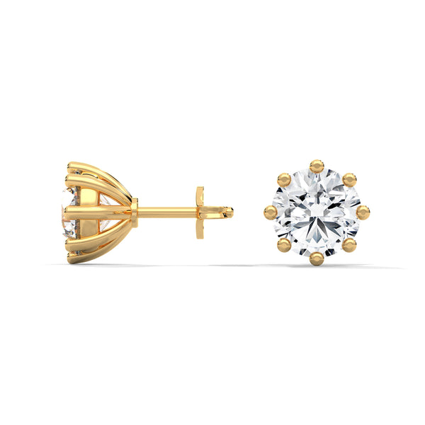 Classic Brilliance Six-Prong Lab Grown Diamond Gold Stud Earrings