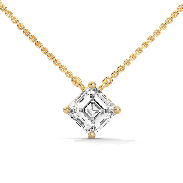 Asscher Cut Lab Grown Diamond Gold Pendant Chain