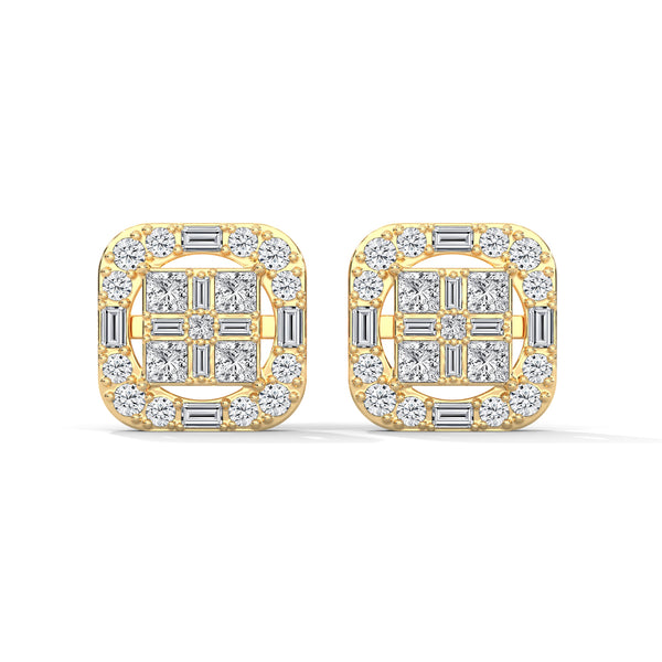 Regal Radiance Geometric Lab Grown Diamond Gold Earrings