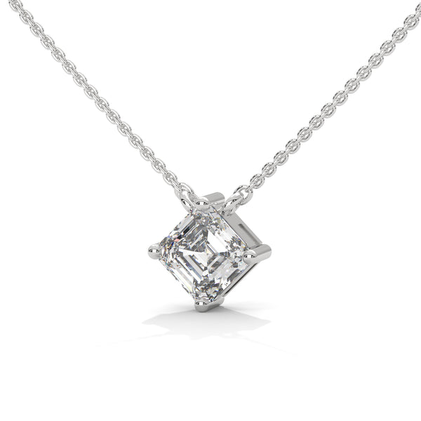 Asscher Cut Lab Grown Diamond Gold Pendant Chain