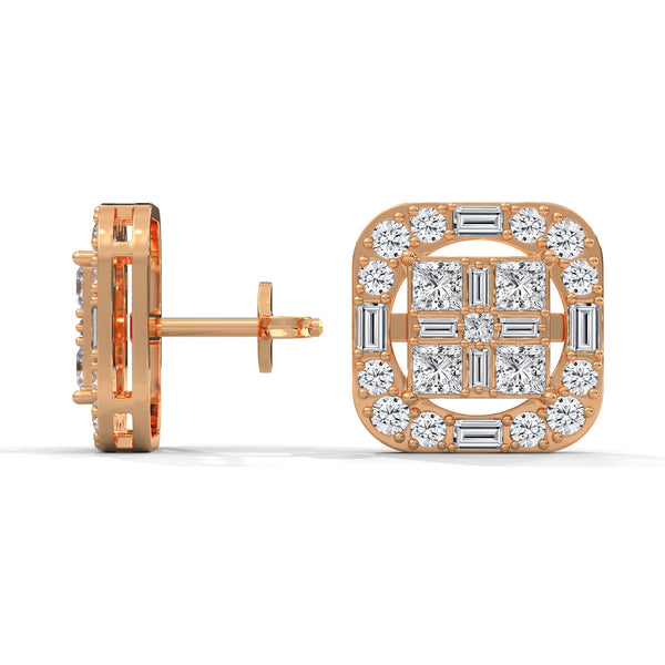 Regal Radiance Geometric Lab Grown Diamond Gold Earrings