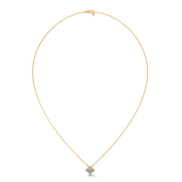 Asscher Cut Lab Grown Diamond Gold Pendant Chain
