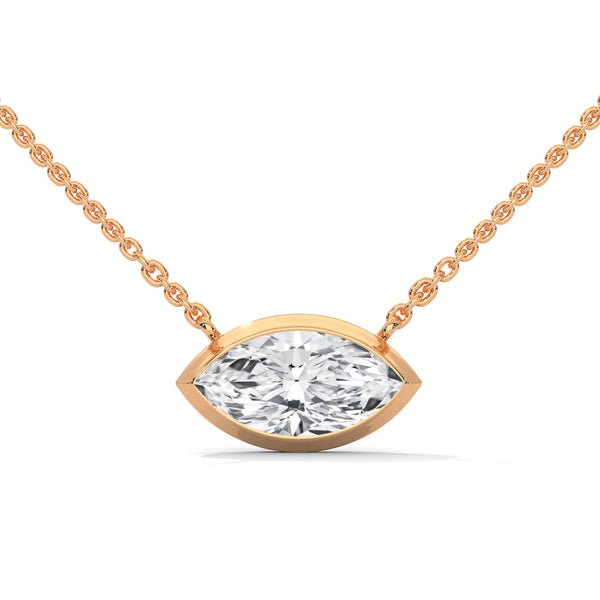 Marquise Cut Lab Grown Diamond Bezel Gold Pendant Chain