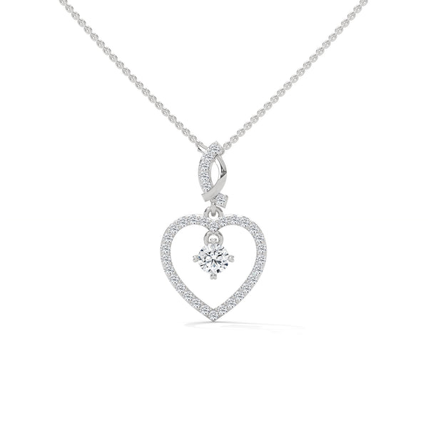 Celebrate love with the Eternal Embrace Heart Pendant, where a sparkling solitaire is cradled within a diamond-studded golden heart.