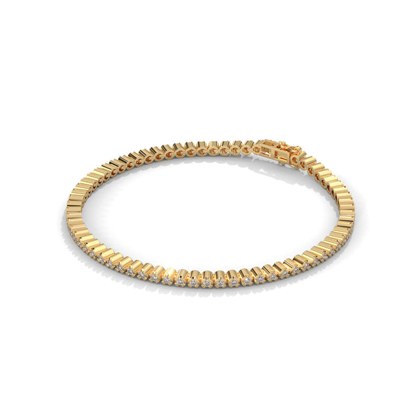 This stunning round-shaped bangle bracelet features 85 sparkling diamonds, totaling 1.98 carats. Its sleek design and perfect fit make it the ultimate statement piece for any occasion.