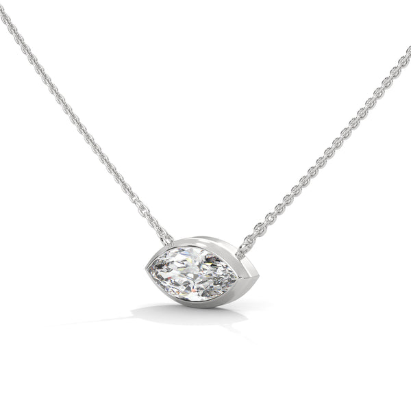 Marquise Cut Lab Grown Diamond Bezel Gold Pendant Chain