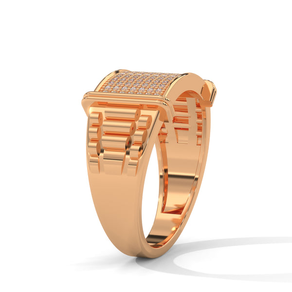 “Luxurious gold men’s diamond ring featuring a bold pavé panel design, delivering unmatched brilliance, premium craftsmanship, and statement-making elegance.”