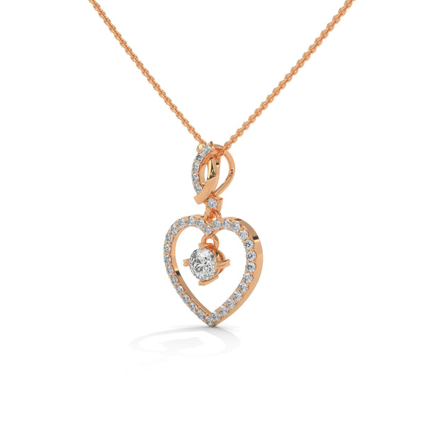 Celebrate love with the Eternal Embrace Heart Pendant, where a sparkling solitaire is cradled within a diamond-studded golden heart.