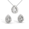 A graceful rose gold jewelry set with pear-shaped diamonds surrounded by shimmering halos, capturing timeless sophistication with every sparkle.