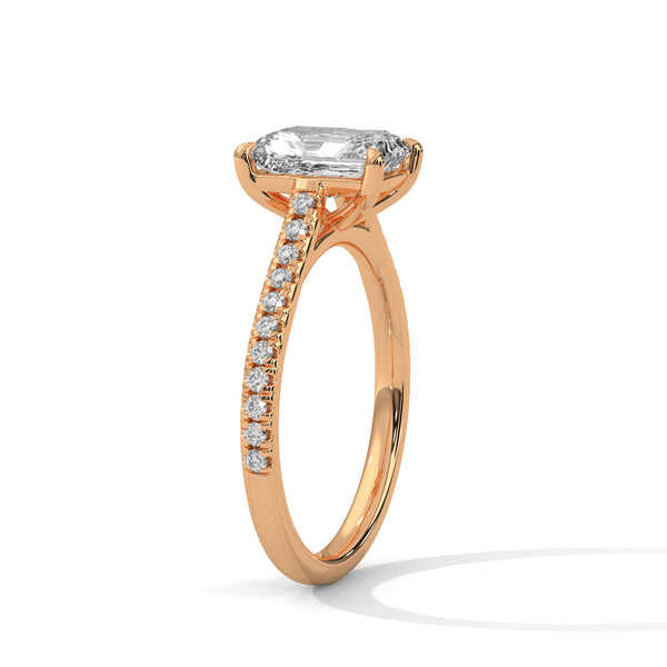 Emerald Cut Lab Grown Diamond Gold Ring Sleek Pave Band Engagement Ring