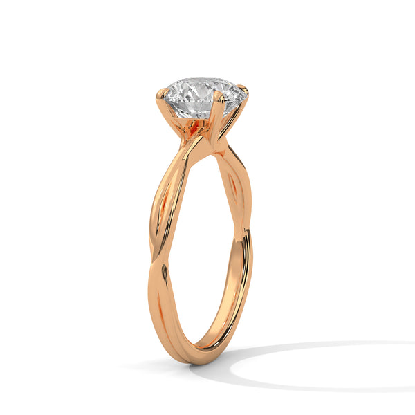 Twist Solitaire Round Cut Lab Grown Diamond Gold Ring